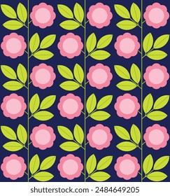 Geometric bauhaus pattern with flowers and leaves. Abstract dark background in flat style