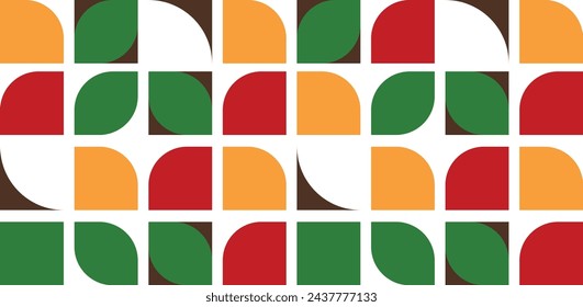 Geometric Bauhaus pattern on a transparent background with colored shapes. Simple horizontal brutalism poster, multicolored geometric pattern in retro style. Stylish vector illustration.