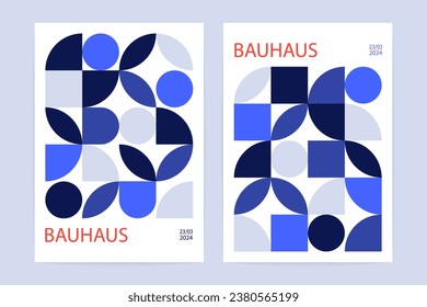 Afiches de patrones de bauhaus geométricos. Resumen de formas geométricas cuadradas de círculo, diseño moderno de fondo suizo mínimo. Conjunto plano de vector