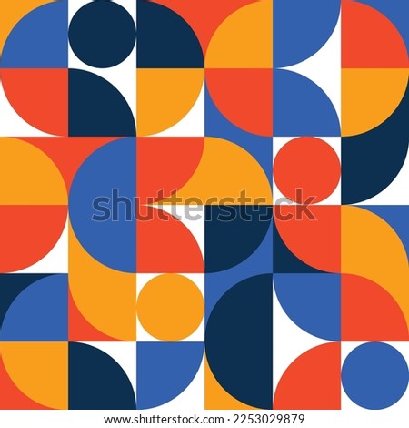 Geometric Bauhaus seamless pattern. Red, blue, yellow. Vector design for fashion print and backgrounds.
