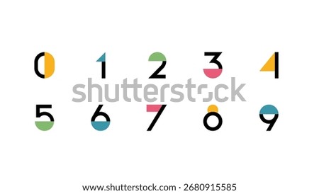 Geometric Bauhaus Style Number Vector Set with Colorful Modern Typography and Abstract Shapes