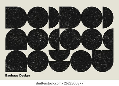 Geometric Bauhaus-inspired vintage design with grunge texture, featuring bold shapes and clean lines.