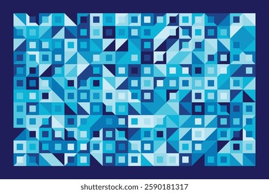 A geometric Bauhaus-style background in various shades of blue. Featuring squares and angular shapes, this abstract design combines modern aesthetics with a structured, dynamic composition.