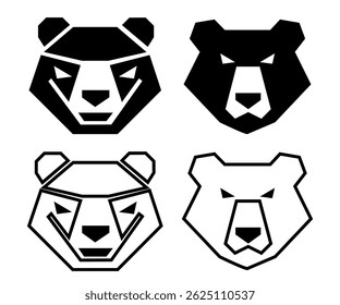 Geometric Bear Head Logos Set in Black and White