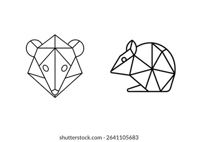 Geometric bear and rat head outlines in minimalist black line art design