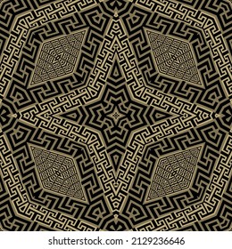 Geometric beautiful seamless pattern. Ornamental greek style vector background. Repeat modern decorative backdrop. Greek key, meanders ornament. Geometrical shapes, rhombus, stars. Endless texture.