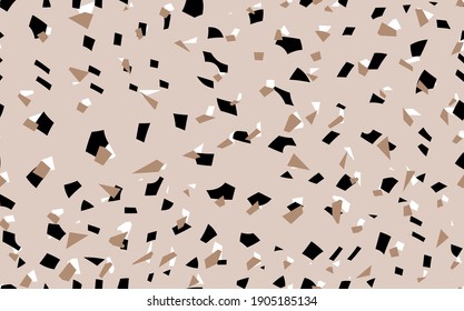 Patrón de terrazo geométrico beige sin fisuras. Resumen del colorido fondo moderno. Diseño de moda de piedra para web e impresión. Baldosas venecianas, suelo de decoración casera. Textura pastel caótica.