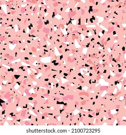 Geometric beige terrazzo seamless pattern. Abstract colourful modern background. Stone fashion design for web and print. Venetian tile, flooring home decor. Chaotic pastel texture.