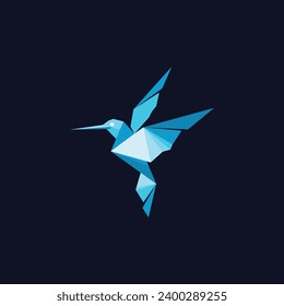 Geometrisches Vogellogo, Origami-blauer Vogel, geometrisches Logo für Kolibris