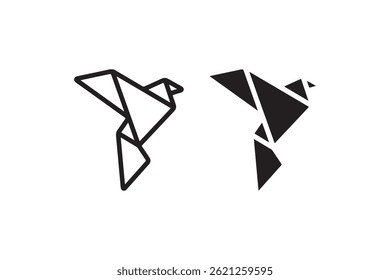 Geometric bird origami icon in line and solid style Vector