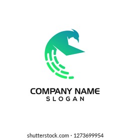 Geometric bird with technology accent for data or network logo template