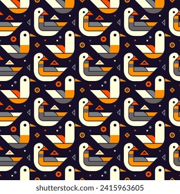 Geometric birds, ducks, seagulls. Seamless pattern. Vector illustration for textile and fabric.
