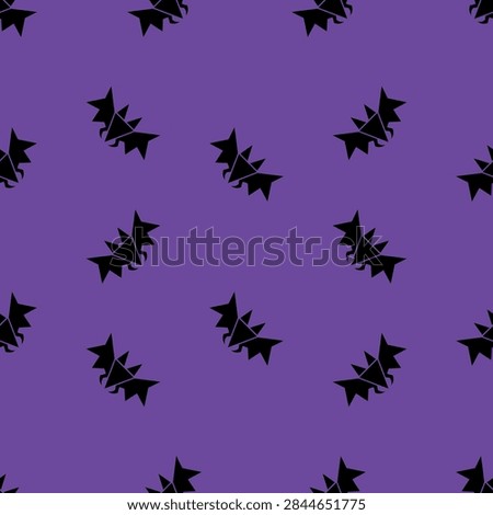 Geometric Black Bat Seamless Pattern on Purple Background.