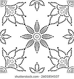 Geometric Black Dotted Floral Design Element, Hand drawn Cushion Cover or Embroidery work Vector Illustration, can be used to create repetitive patterns for fabric, carpet, wall paper, gift wraps etc.