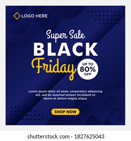 Geometric Black Friday sale social media banner template with Blue background gradient style