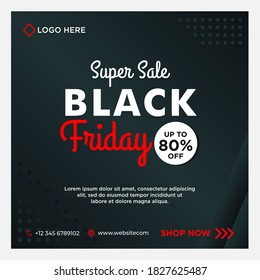 Geometric Black Friday sale social media banner template with black background gradient style