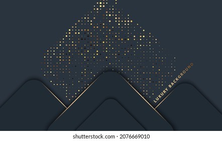Geometric black gold halftone dots luxury abstract background. Celebration party or invitation card design. Vector eps10.
