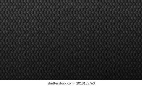 Geometric black gradient hexagons background. Tracery industrial polygonal tiles laid in abstract texture in monochrome vector