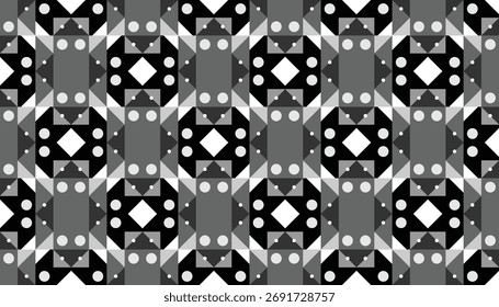 Geometric Black and Gray Abstract Seamless Pattern. Abstract black and gray repeating design with bold modern symmetry.