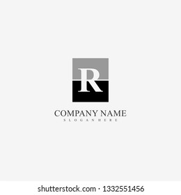 geometric black and gray square color with R logo letter design concept
