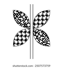 Geometric black line crow's writing font Word butterfly flowers floral logo print art design pattern background abstract texture