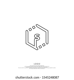 geometric black linear hexagonal S logotype isolated on white background, vector illustration.