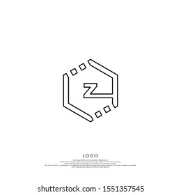 geometric black linear hexagonal Z logotype isolated on white background, vector illustration.