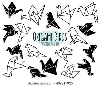 Geometric Black Origami Birds Vector