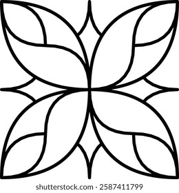 Geometric Black Outline Abstract Flower Design on White Background