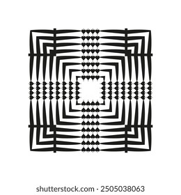 Geometrisches schwarzes Muster. Herz formt Detail. Abstraktes Vektordesign. Symmetrisches Layout.