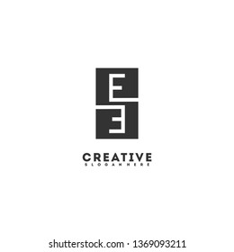 geometric black rectangle EE logo letters design monogram concept