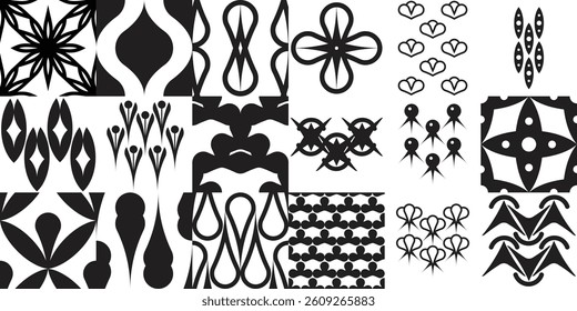 Geometric Black Shape Coloring Doodle Illustration Textile Pattern Set