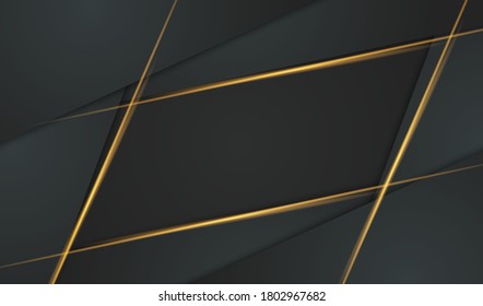 Geometric Black Shapes With Gold Lines. Luxury Inovation Design Gradient Background. Vector Eps10.