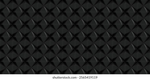 Geometric black square diamond seamless pattern, 3d vector background