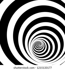 Geometric black and white abstract hypnotic worm-hole tunnel. Optical Illusion. Vector Illusion eps10.