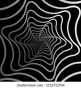 Geometric black and white abstract hypnotic worm-hole tunnel. Optical Illusion. Vector Illusion eps10