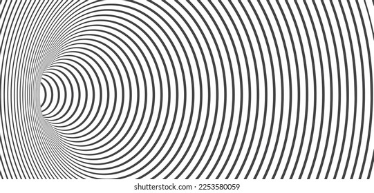 Geometrischer Schwarz-Weiß-Abstrakter Hypnotischer Wurmloch-Tunnel. optische Täuschung, Hintergrund. Nahtloser Hintergrund, schwarz-weißes Muster, sphärisches Volumen, geometrischer Prüfer. Vektorgrafik