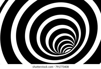 Geometric Black and White Abstract Hypnotic Worm-Hole Tunnel - Optical Illusion - Vector Illusion Optical Art
