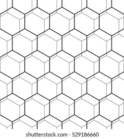 Geometric black and white abstract vector hexagonal background. Geometric modern ornament. Seamless modern pattern.