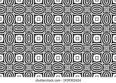 Geometric black white background with doodling elements. Artistic ethnic motive in the oriental style of the peoples of India. Template for presentations, coloring books, stained glass.