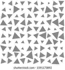 Geometric black and white background with striped triangles. Vector illustration with geometric shapes.
