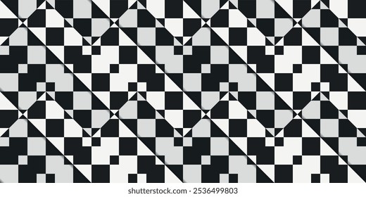 Geometric black and white checkerboard pattern. Diagonal chess pattern.