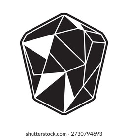Geometric black and white design featuring a multifaceted polygonal shape
