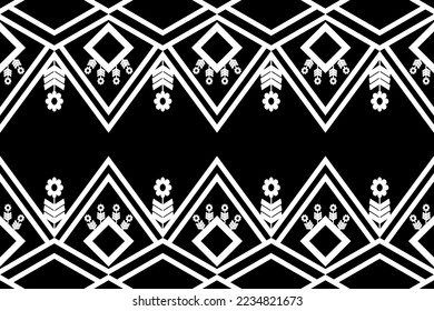 Patrón geométrico étnico negro y blanco tradicional Diseño para fondo, alfombra, papel pintado, ropa, envoltura,tela,Ilustración vectorial.estilo bordado.