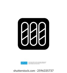 Geometric Black and White Icon Symbol with Vertical Lines and Rounded Corners for Modern Graphic Design