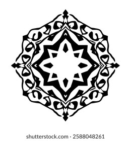 Geometric Black and White Mandala: Abstract Pattern Design, Vector Illustration, Cultural Symbol