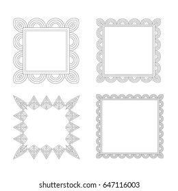 Geometric Black and White Minimalistic Photo Frames With Spikes and Waves - Vector Illustration
