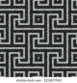 geometric black and white mosaic seamless pattern in antique roman style