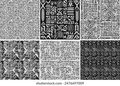 Geometric Black and White Occult Witchcraft Seamless Pattern with magic symbols. Vector illustration