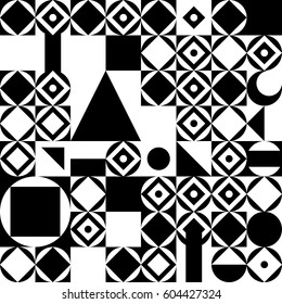 Geometric black and white ornament. Decorative geometric pattern. Geometric black and white abstraction 